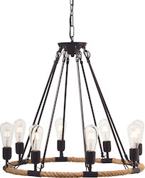 Aca Chandelier with Rope 8xE27 Black 60cm 853608PBR