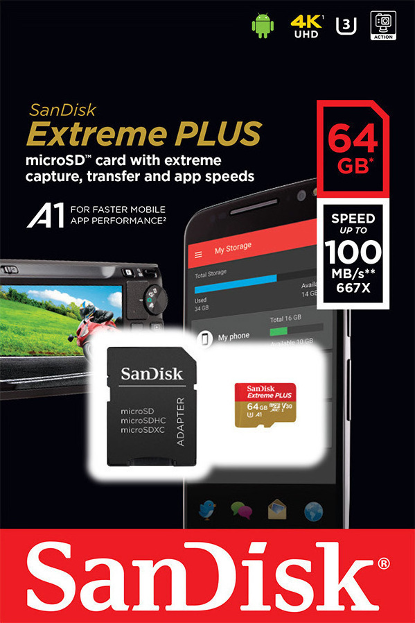 Sandisk Extreme Plus microSDXC 64GB U3 V30 A1 with Adapter | Skroutz.gr