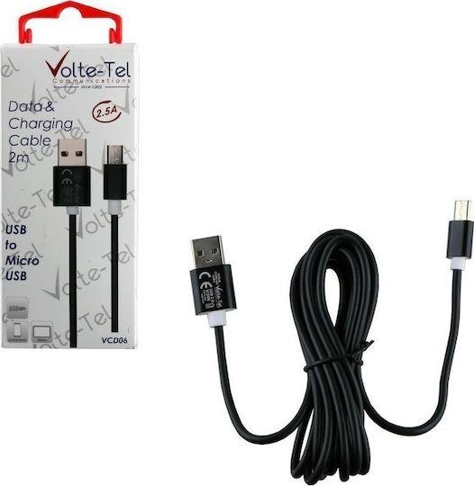 Volte-Tel Regular USB 2.0 to micro USB Cable Μαύρο 2m (8178818)