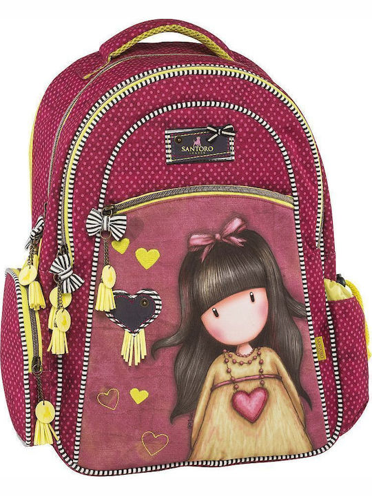 Santoro Gorjuss Heartfelt School Bag Backpack Junior High-High School Burgundy with Water Bottle Holder