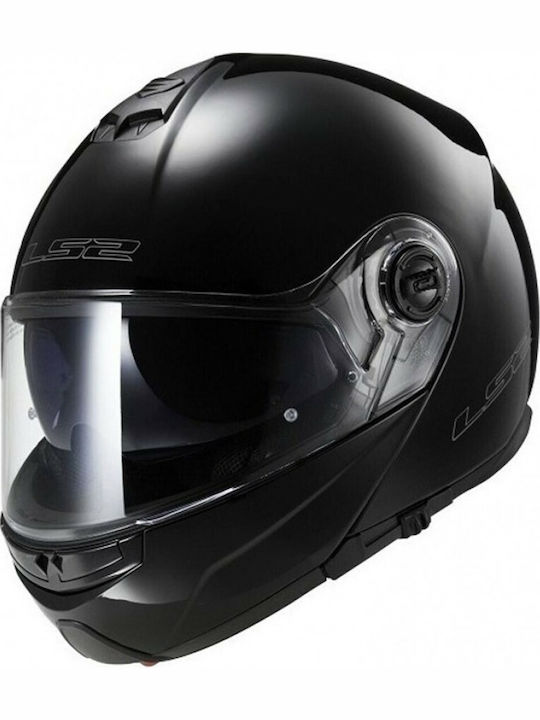 LS2 Strobe FF325 Flip-Up Helmet with Sun Visor ECE 22.05 1550gr Solid Black Gloss KR3294