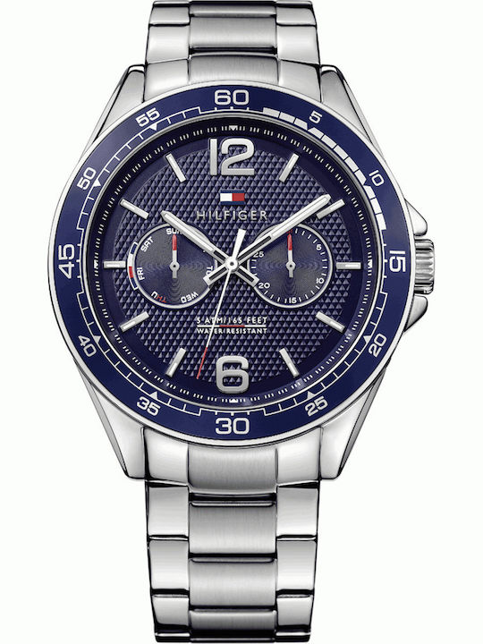 Tommy Hilfiger Erik Ανδρικό Ρολόι 44mm Χρονογράφος Μπαταρίας με Ασημί Μεταλλικό Μπρασελέ