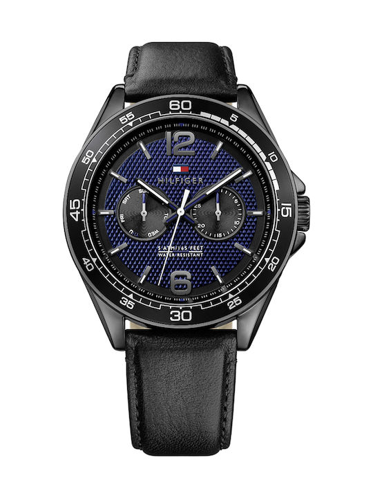 Tommy Hilfiger Erik Uhr Chronograph Batterie mit Schwarz Lederarmband