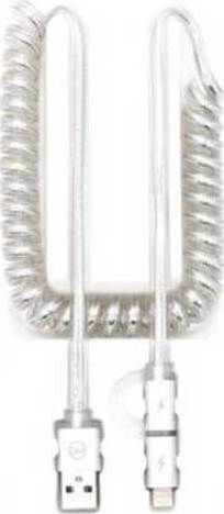 WK WDC-017 Spiral USB to Lightning / micro USB Cable Λευκό 1.5m (WDC-017W)