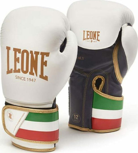 Leone Italy 47 Leather Boxing Competition Gloves White