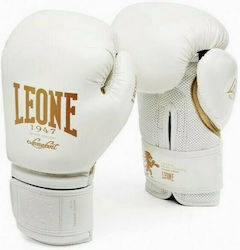 Leone GN059 Γάντια Πυγμαχίας από Συνθετικό Δέρμα για Αγώνα Λευκά