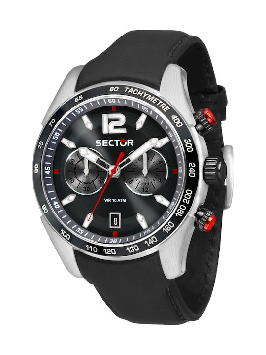 Sector Uhr Chronograph Batterie mit Schwarz Lederarmband R3271794004