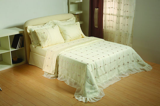 Viopros Bridal Blanket Set for Double Bed with 2 Pillowcases Ecru 240x250 cm