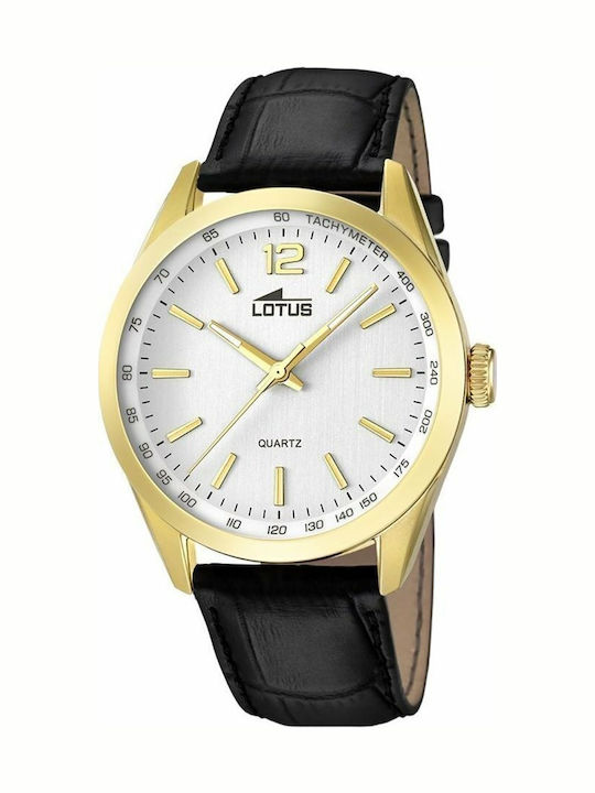 Lotus Watches Ceas Barbati 43mm cu Baterie cu Curea din Piele Neagră