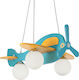 Ideal Lux Kids Wooden Chandelier Ceiling Light E14 Airplane Blue 40W 49.5cm
