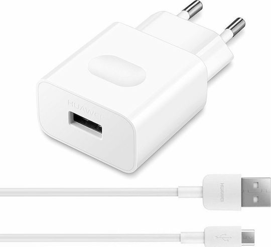 Huawei Φορτιστής με Θύρα USB-A και Καλώδιο micro USB Λευκός (HW-059200EHQ)