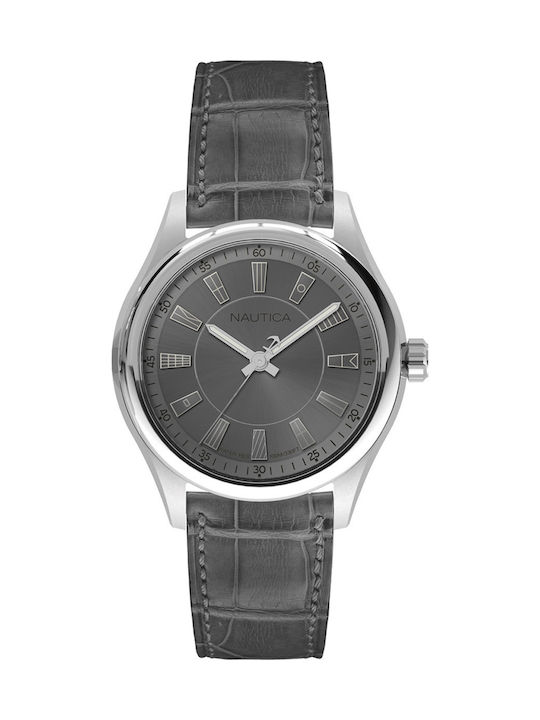 Nautica Watch Battery with Gray Leather Strap NAPBST001