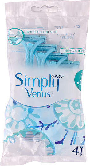 Venus Simply 2 Disposable Razors for Body Single Use with 2 Blades & Lubricious Strip Blue 4pcs