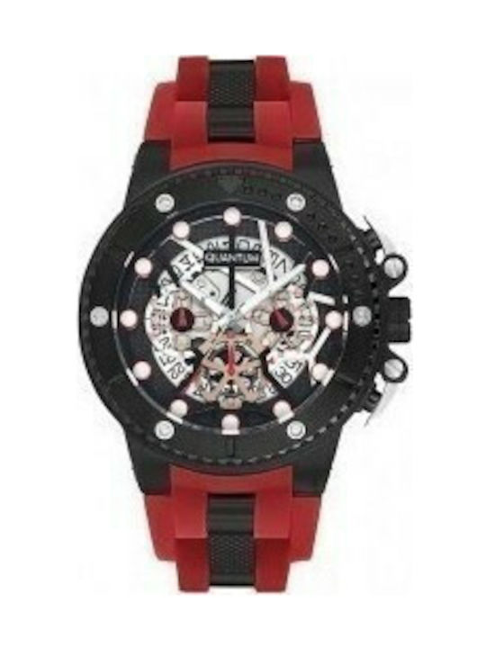 Quantum Watch Chronograph Battery with Red Rubber Strap HNG535.658