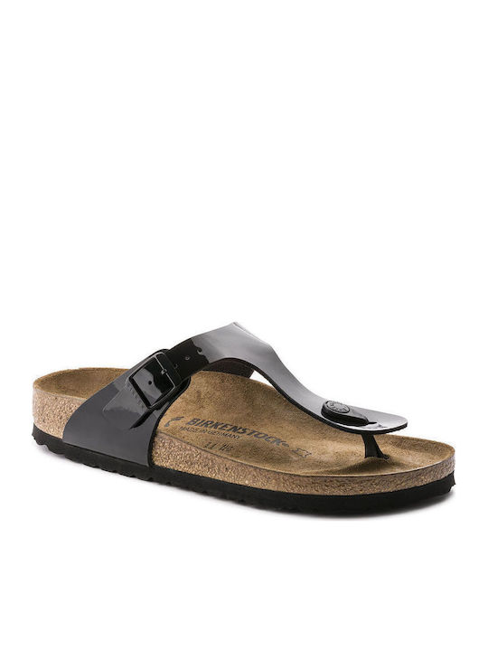 Birkenstock Gizeh Birko-Flor Patent Ανατομικά Σανδάλια Μαύρα