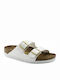 Birkenstock Arizona Birko-Flor Patent Women's Flat Sandals Anatomic in White Color Narrow Fit