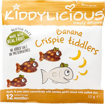 Kiddylicious Crispie Tiddlers με Γεύση Μπανάνα Χωρίς Ζάχαρη 12gr για 12+ μηνών