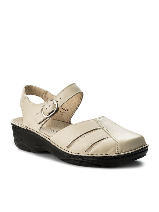 Berkemann Birthe Leather Women's Flat Sandals Anatomic in White Color