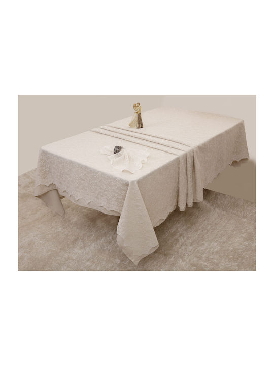 Anna Riska 2330 Cotton & Polyester Lace Checkered Tablecloth Ivory 150x150cm
