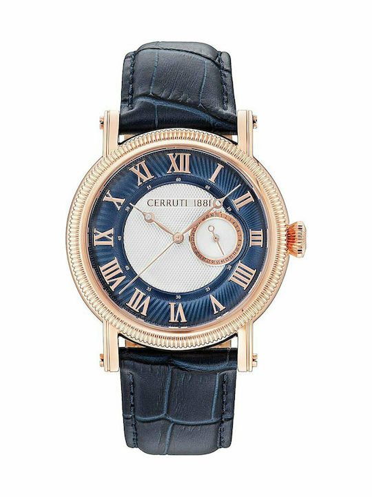 Cerruti Ανδρικό Ρολόι 42mm Μπαταρίας με Μπλε Δερμάτινο Λουράκι