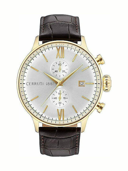 Men's Watch 45mm Chronograph Battery with Brown Leather Strap