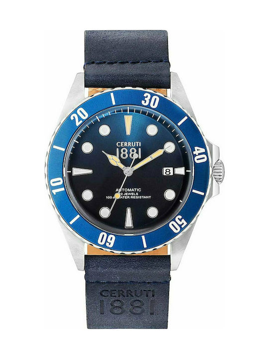 Cerruti Uhr Automatisch mit Blau Lederarmband CRA164STBL03BL