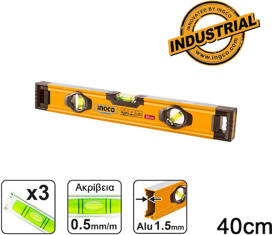 Ingco HSL08040 Αλφάδι Αλουμινίου 40εκ. με 3 Μάτια