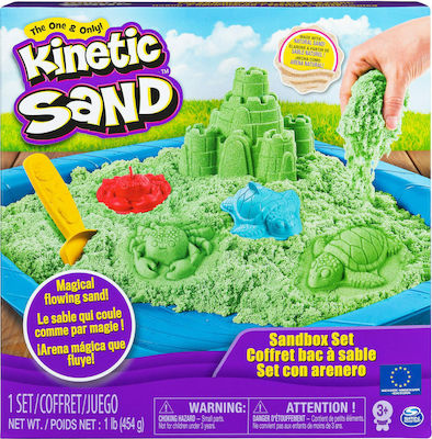 Spin Master Joc de construcție cu nisip Kinetic Sand Sandbox Set Green pentru copii de 3++ ani