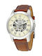 Fossil Grant Ανδρικό Ρολόι 44mm Αυτόματο με Καφέ Δερμάτινο Λουράκι