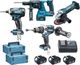 Makita Set Roată unghiulară & Mașină de găurit cu impact & Șurubelniță cu impact & Ciocanul 18V cu 3 baterii 5Ah și husă