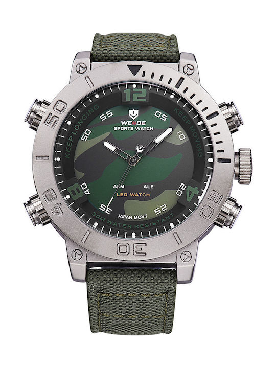 Weide Herrenuhr 50mm Batterie mit Grün Stoffarm...