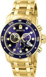 Invicta Pro Diver Ρολόι Χρονογράφος Μπαταρίας με Μεταλλικό Μπρασελέ σε Χρυσό χρώμα