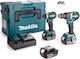 Makita Set Mașină de găurit cu impact & Șurubelniță cu impact 18V cu 3 baterii 5Ah și husă