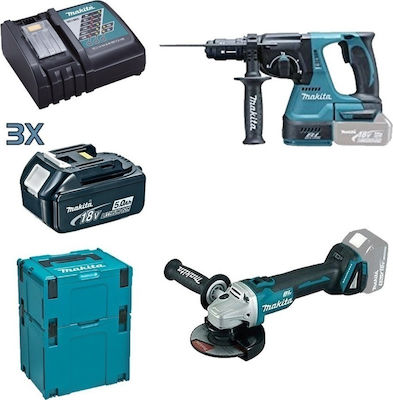 Makita Set Angle Wheel & Hammer 18V with 3 5Ah Batteries and Case