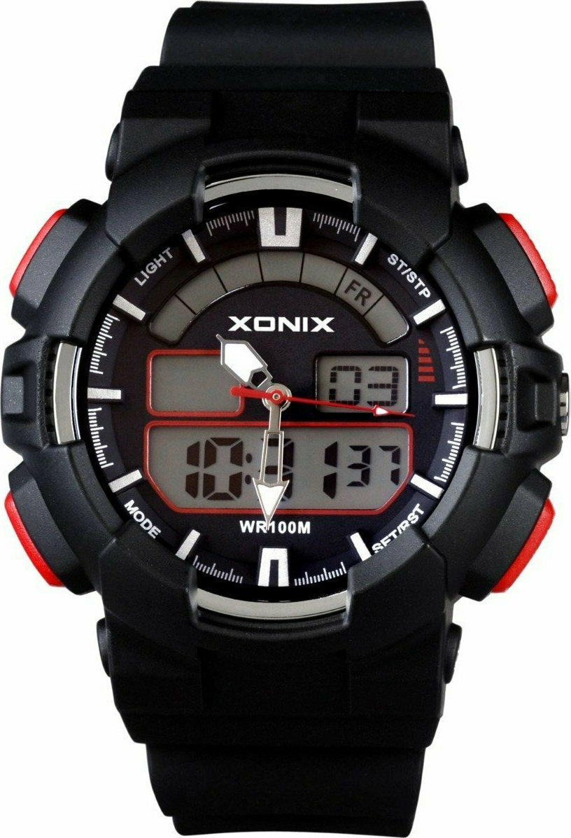 Xonix Analog/Digital Battery Chronograph Watch with Rubber Strap Black ...