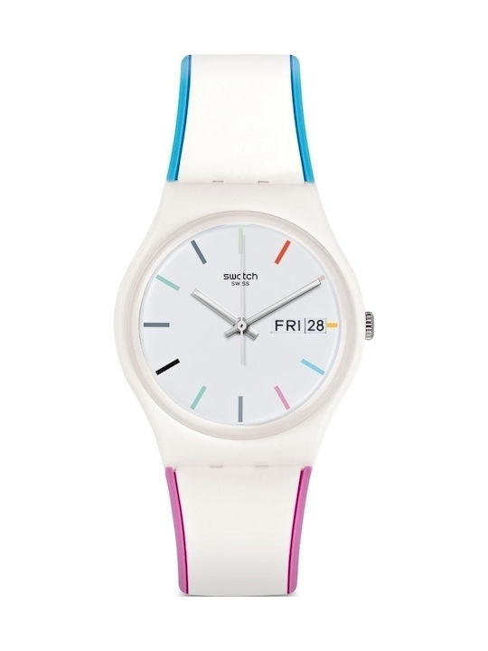 Swatch Edgyline Watch with White Rubber Strap