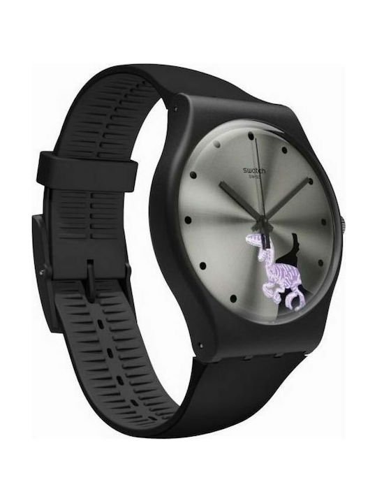 Swatch Pinkosaure Watch with Black Rubber Strap