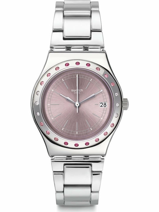 Swatch Pinkaround Γυναικείο Ρολόι 33mm Μπαταρίας με Ασημί Μεταλλικό Μπρασελέ