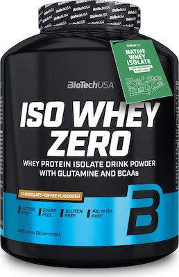 Biotech USA Iso Whey Zero With Glutamine & BCAAs Proteină din Zer Fără Gluten & Lactoză cu Aromă de Caramel cu ciocolată 2.27kg