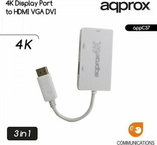 Approx Converter DisplayPort male to DVI-I / HDMI / VGA female White 1pcs APPC37