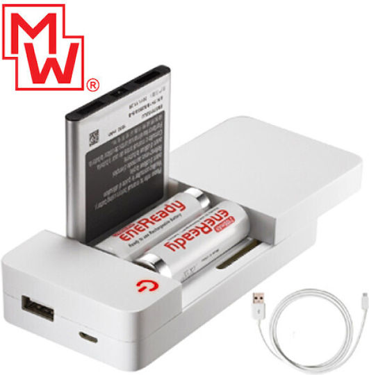 Minwa MW-I316 USB Φορτιστής 2 Μπαταριών Ni-MH/Li-ion/Ni-Cd Μεγέθους AA/AAA σε Λευκό χρώμα