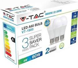 V-TAC VT-1900 LED Bulbs 9W for Socket E27 Natural White 3pcs