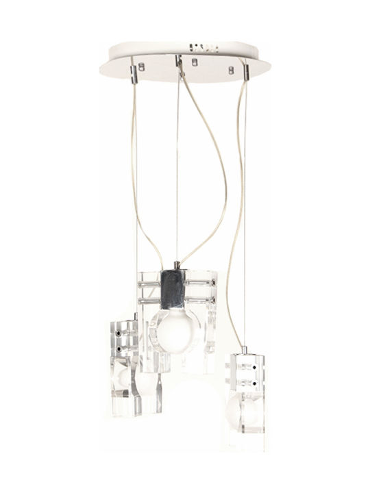 Keskor 9660-03 Hängelampe Dreilicht mit Kristallen für Fassung E27 Weiß 179660-03