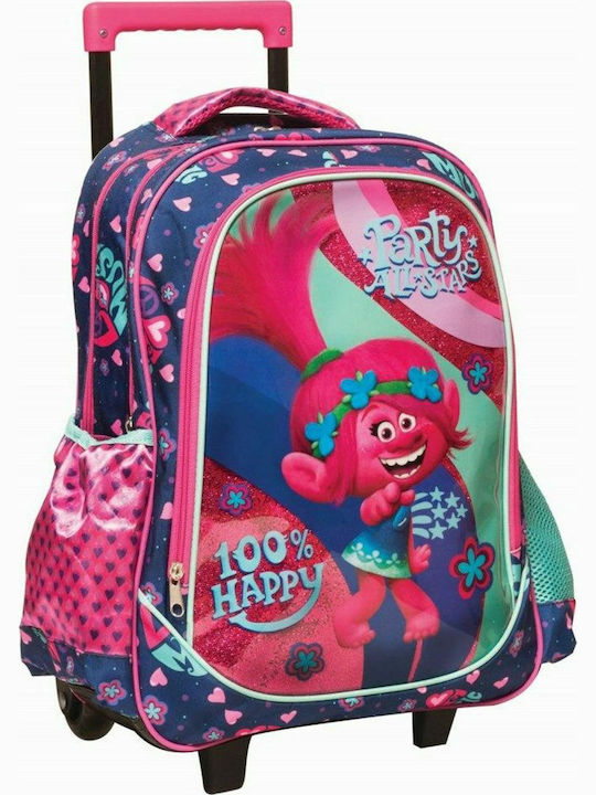 Gim Trolls Happy Music School Bag Trolley Elementary, Elementary Multicolour with Water bottle holder 27Liters