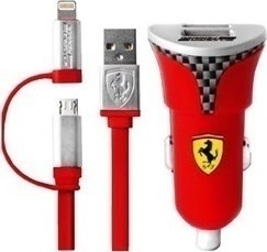 Ferrari Car Charger Black Bundle Pack 2in1 Total Intensity 2.1A with Cable Lightning / Micro-USB