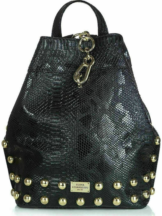 Black n' Metal Croco Pattern Geantă de damă De spate Black With Gold Grommet