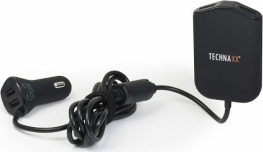 Technaxx Φορτιστής Αυτοκινήτου 6.5W 4.8A με Θύρες: 4xUSB-A μαζί με Καλώδιο Ενσωματωμένο Μαύρο Χρώμα