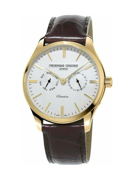 Frederique Constant Classic Watch Chronograph Battery with Brown Leather Strap