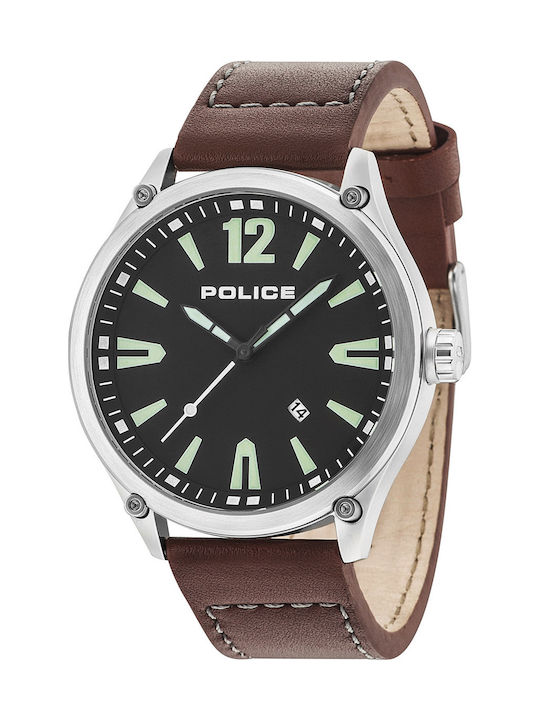 Police Watch Battery with Brown Leather Strap PL15244JBS-02