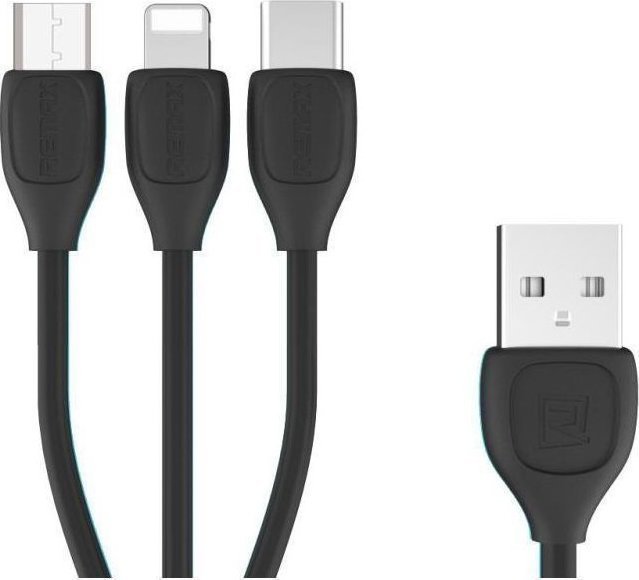 Remax Regular USB to Lightning / TypeC / micro USB Cable Μαύρο 1m